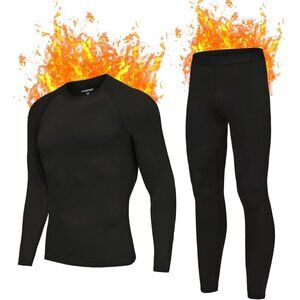 Mens Thermal Base Layer Set, Fleece Lined Underwear Compression Long Johns